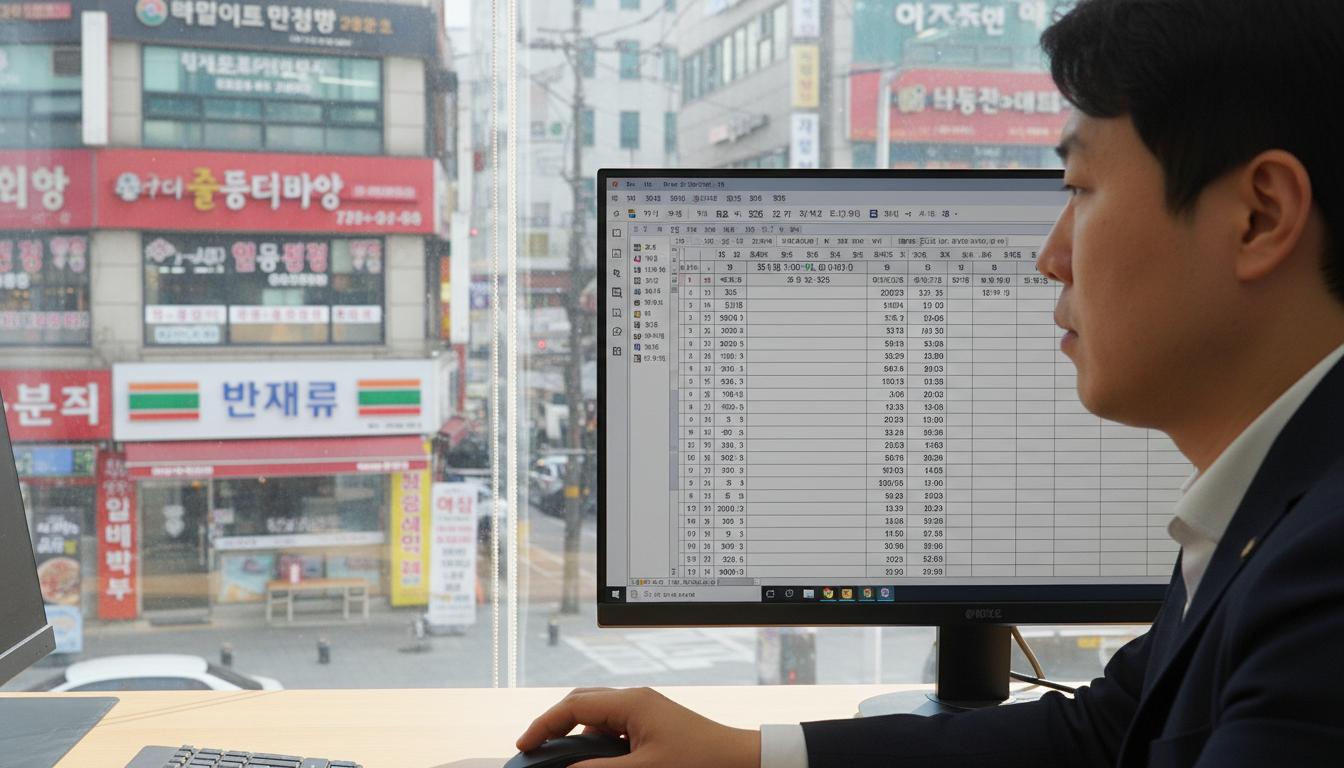 엑셀에서 마우스로 수식을 자동 채우는 화면