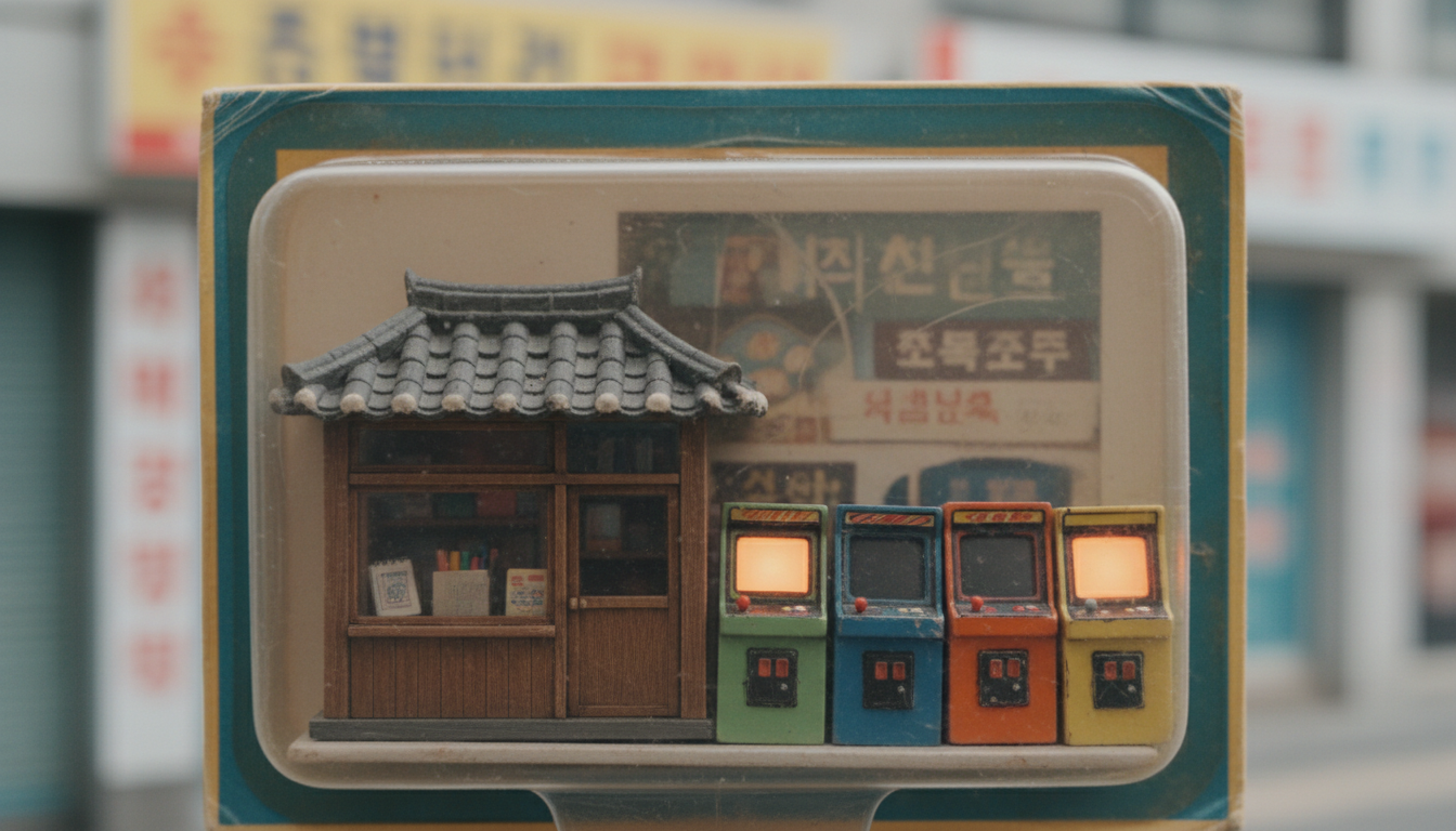 옛날 문방구와 오락기 형태의 미니어처 장난감
