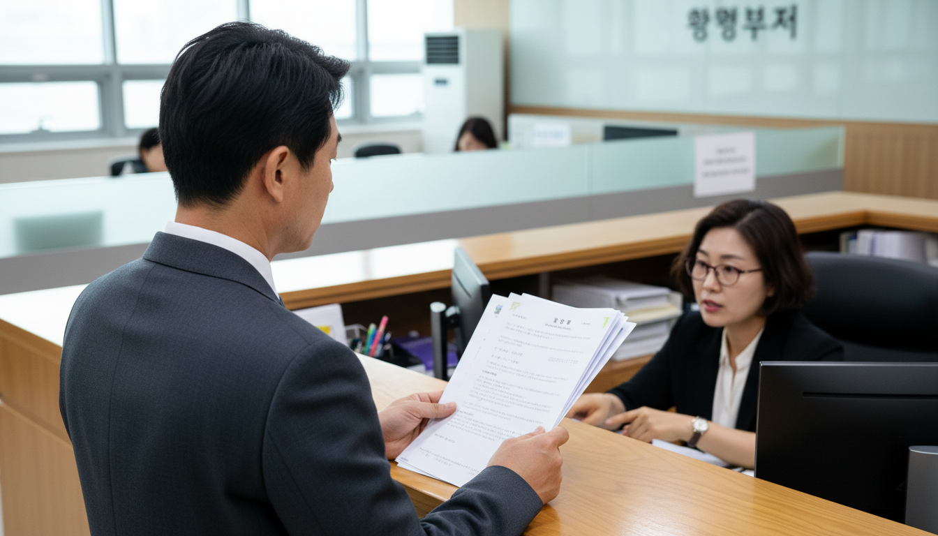 구청 환경부서 창구에서 상담받는 남성
