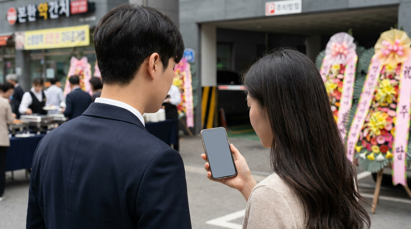 스마트폰으로 뷔페 음식을 촬영하는 남녀