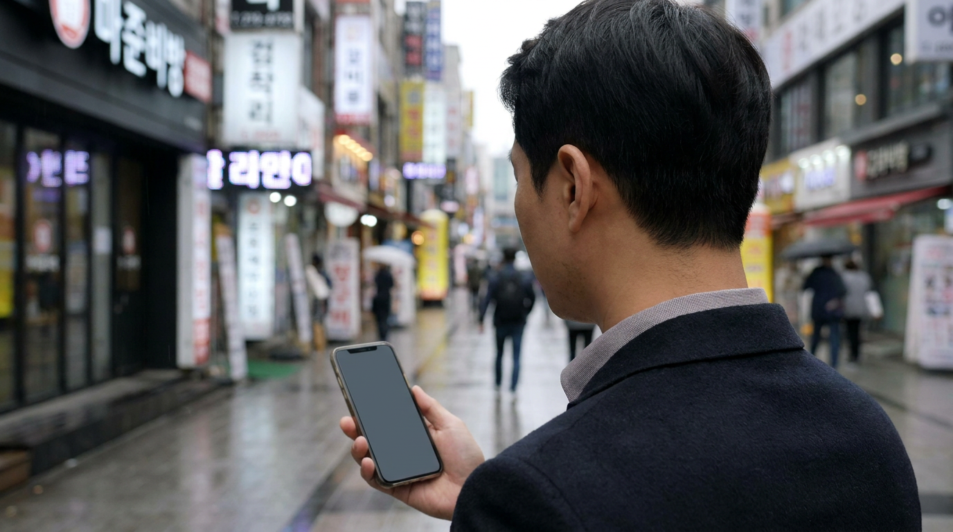 스마트폰으로 신고 화면을 살펴보는 학부모
