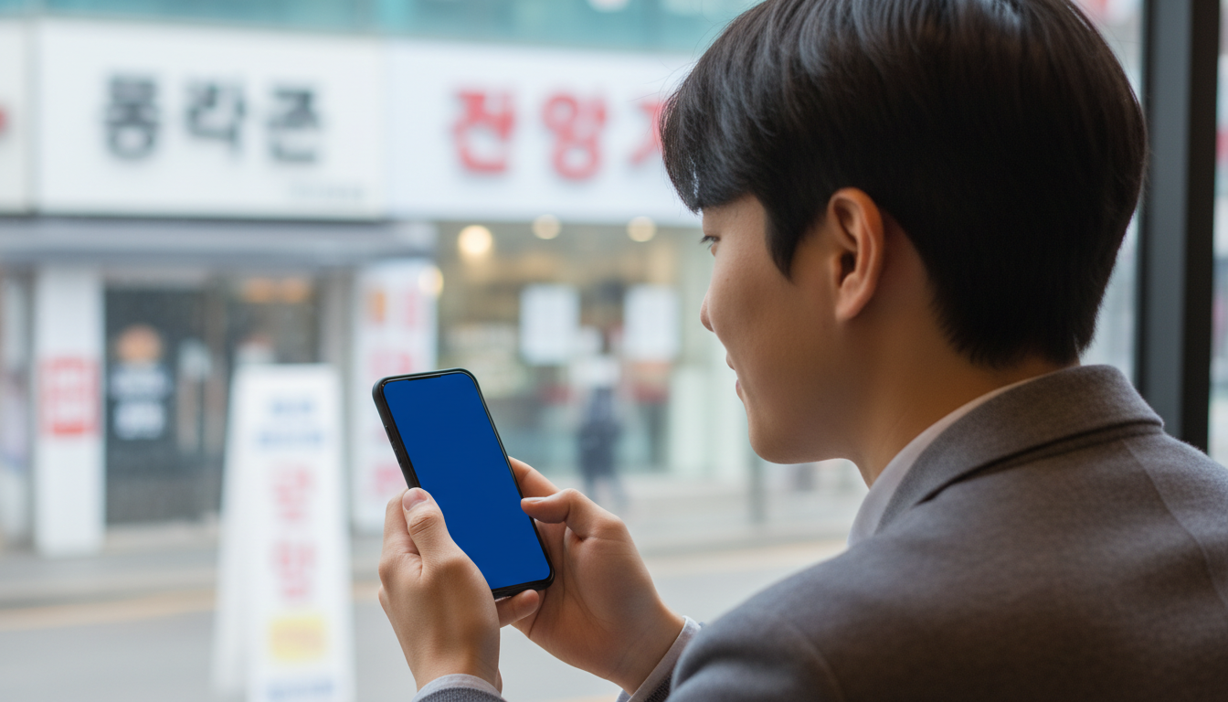카페에서 스마트폰으로 사진을 올리는 대학생
