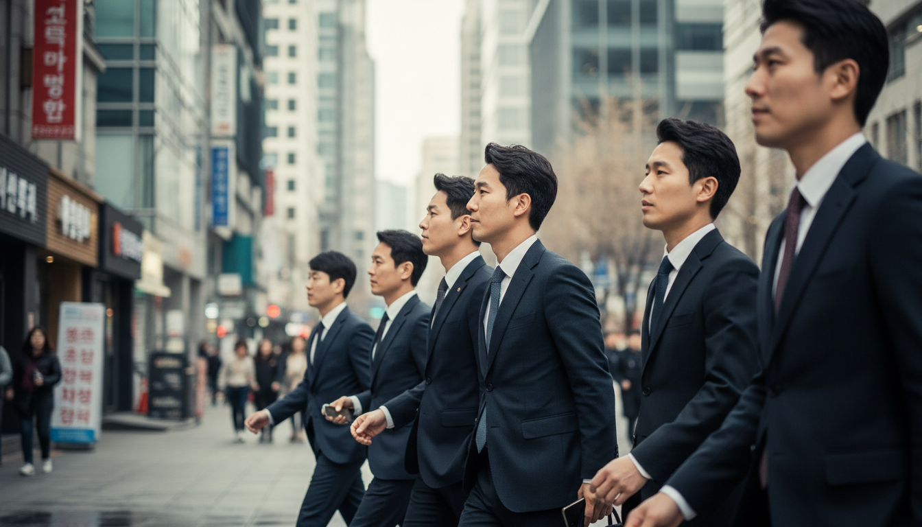 여의도 거리를 바쁘게 걸어가는 직장인들