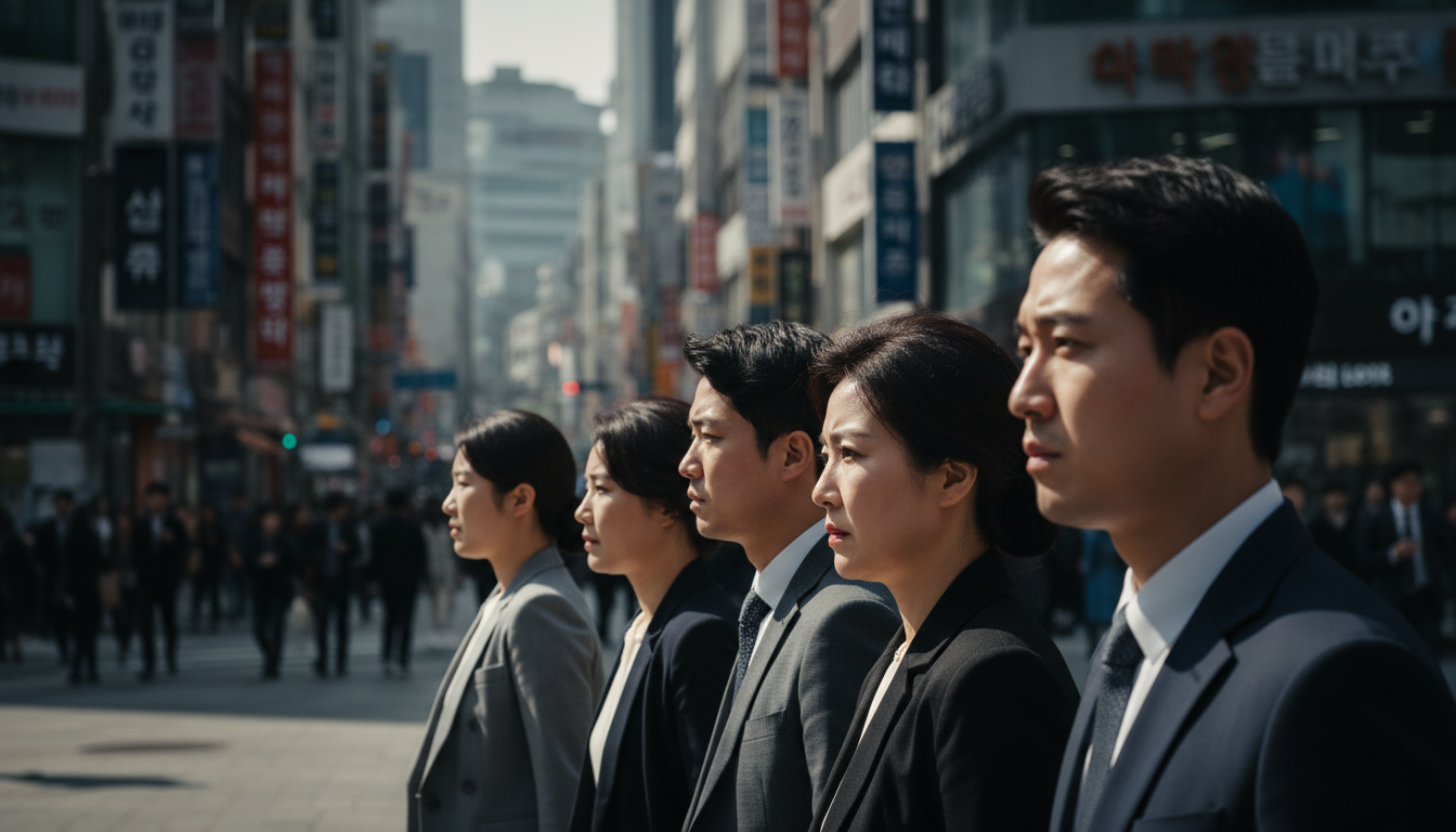 명동 거리를 바쁘게 걸어가는 시민들