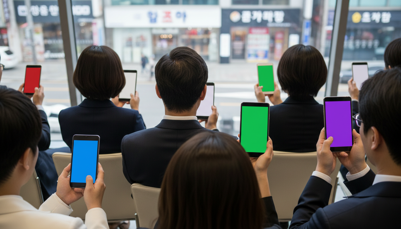 스마트폰으로 주식 차트를 분석하는 투자자들