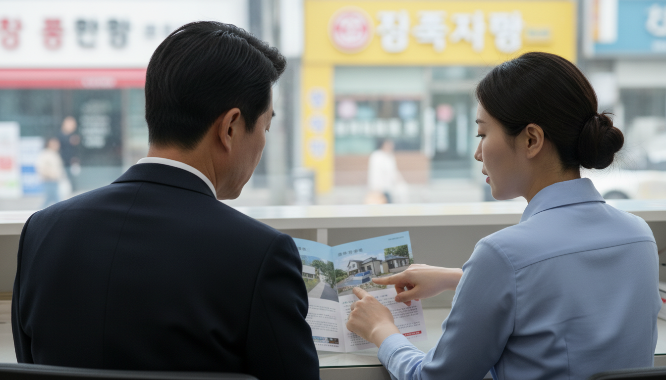 민원 창구에서 공무원과 상담을 나누는 남성