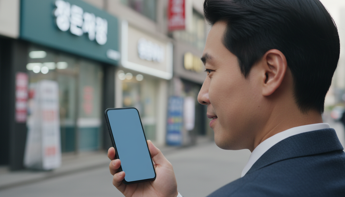 스마트폰 주식 차트를 보며 안도하는 직장인