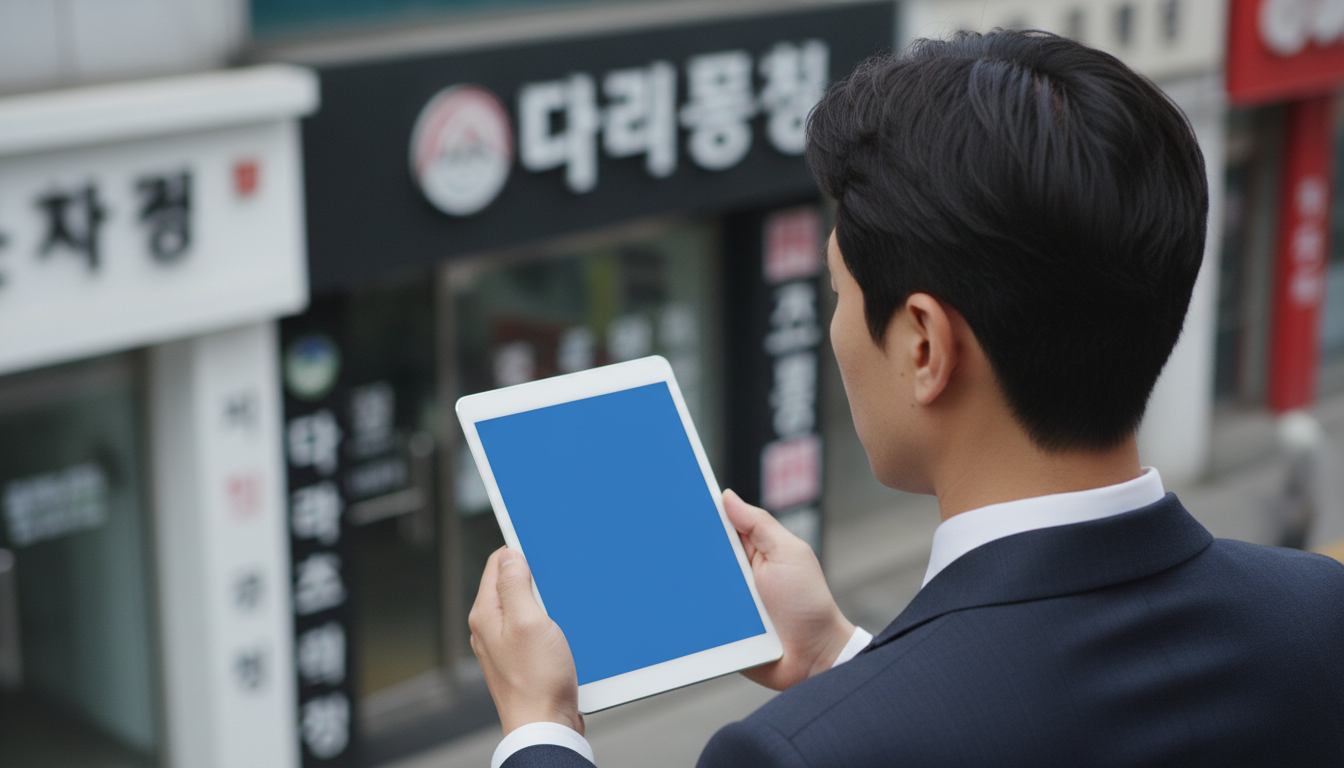 태블릿PC로 주식 차트를 보는 직장인 남성