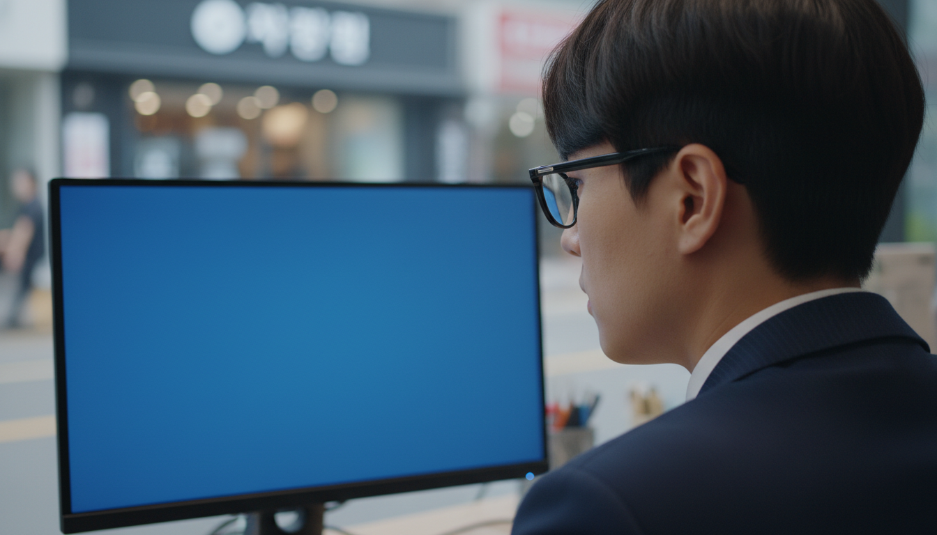 안경을 쓰고 모니터를 응시하는 직장인