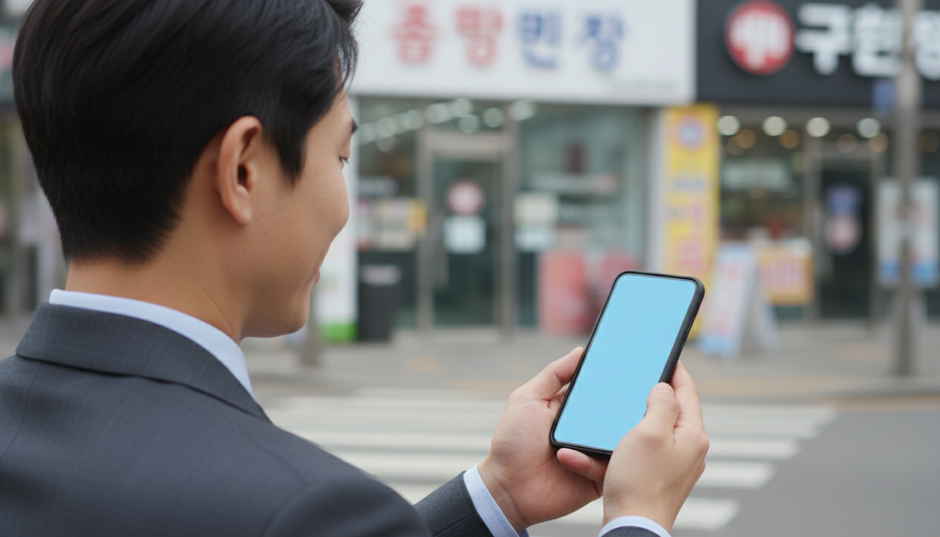 스마트폰으로 증권 앱을 확인하는 직장인