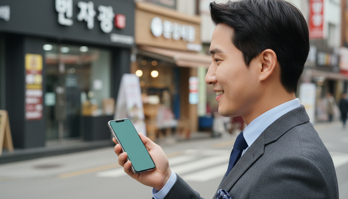 스마트폰으로 주식 차트를 확인하는 직장인