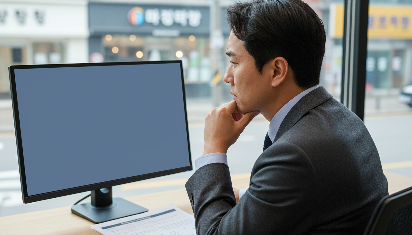 사무실에서 차트를 보며 고민하는 펀드매니저