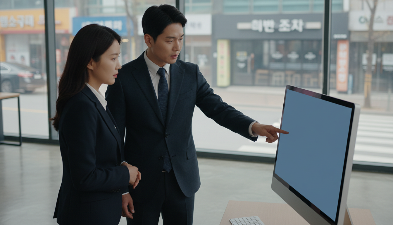 반도체 리포트를 보며 대화하는 펀드매니저