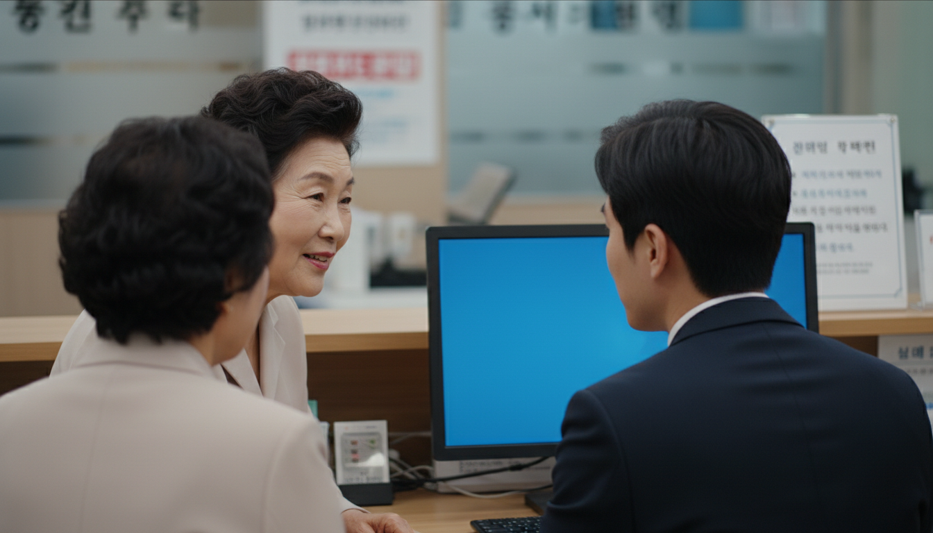 연금공단 창구에서 상담받는 노인과 직원