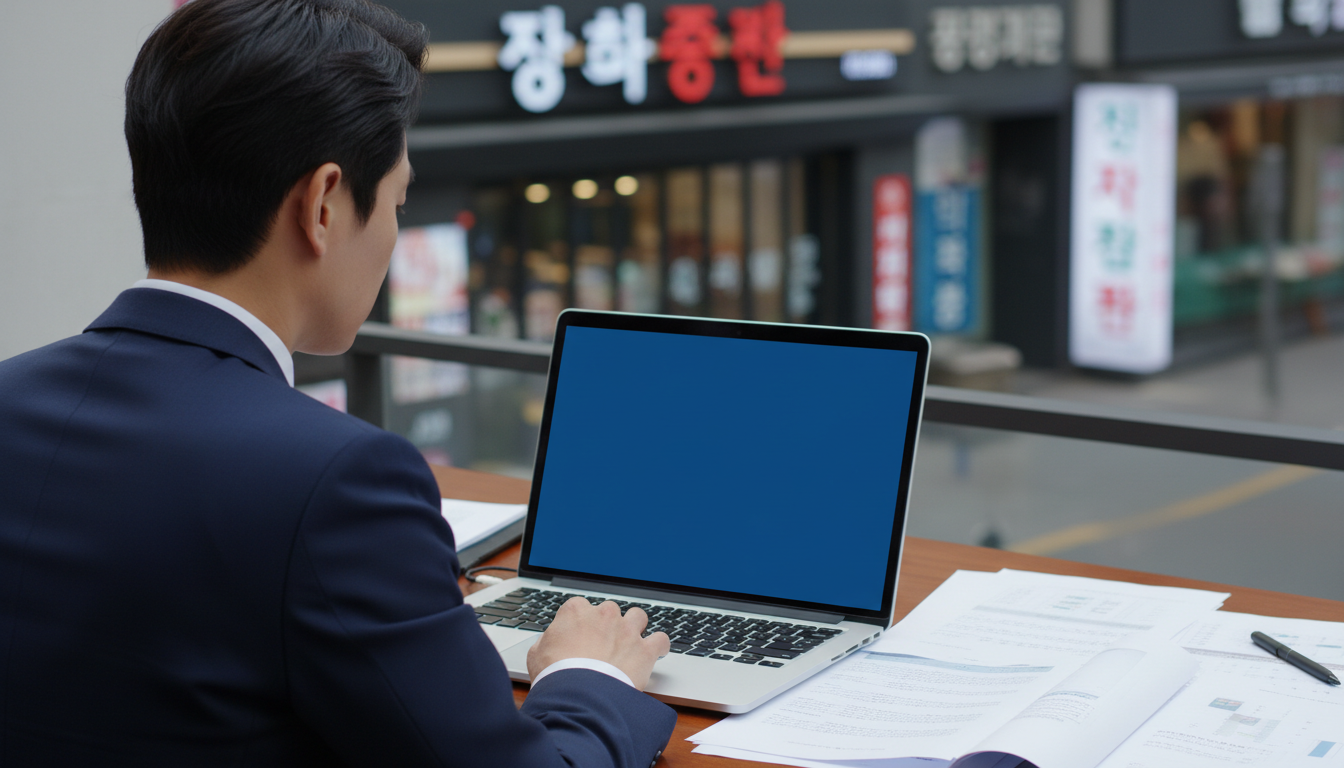 노트북으로 경제 기사를 분석하는 애널리스트