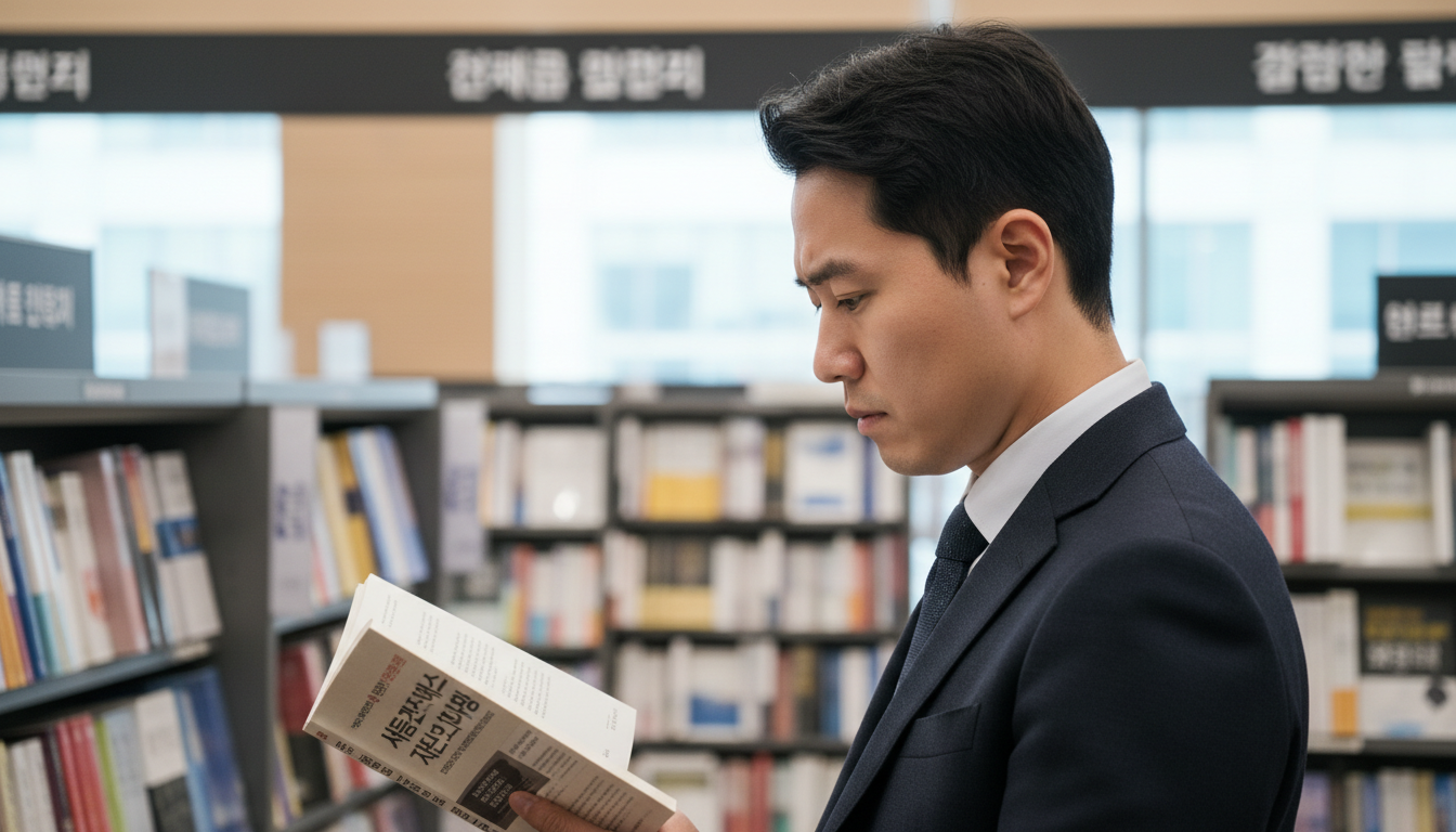 서점에서 반도체 투자 책을 읽는 직장인