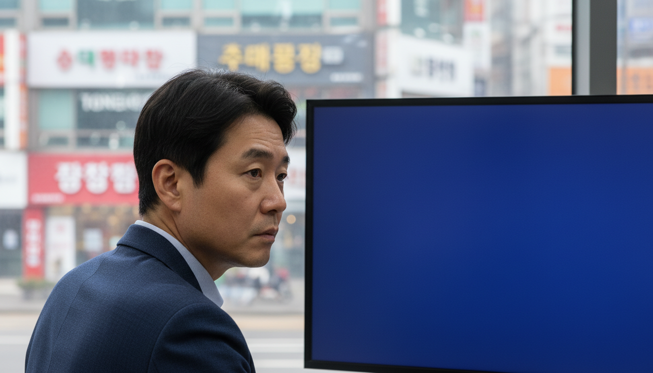 증권사 전광판을 바라보는 중년의 투자자