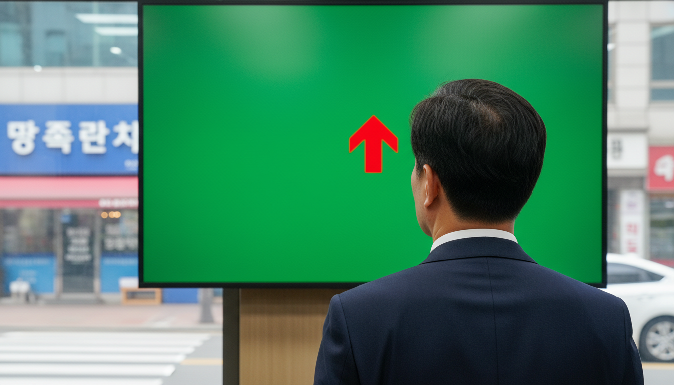 증권사 전광판을 바라보는 중년 투자자